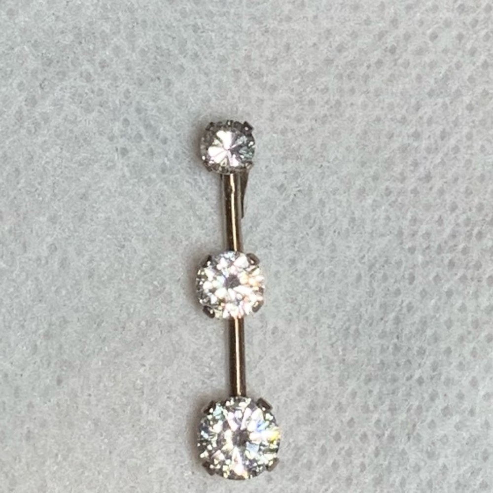 Vintage 3 Stone Sterling Silver Pendant Belly Ring